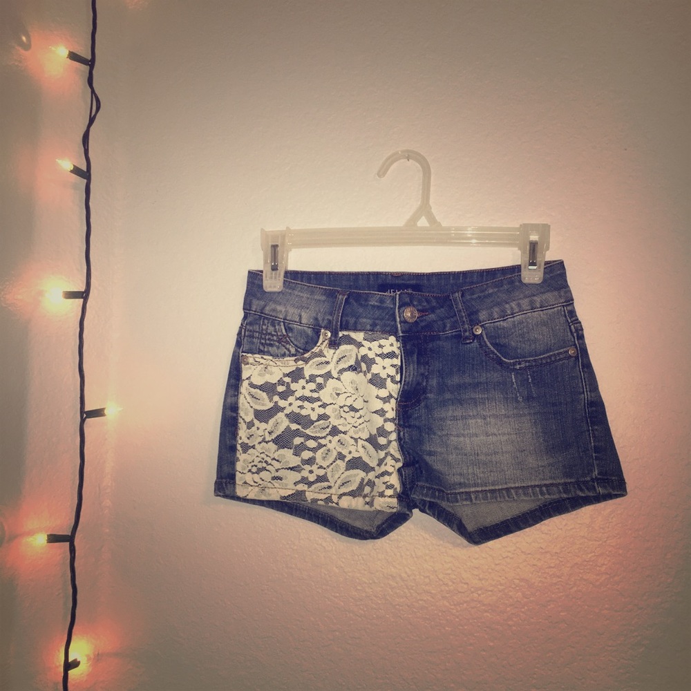 Denim and lace shorts